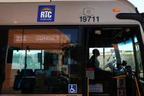 People enter an RTC bus at the South Strip Transit Terminal on Wednesday, June 19, 2024, in Las ...