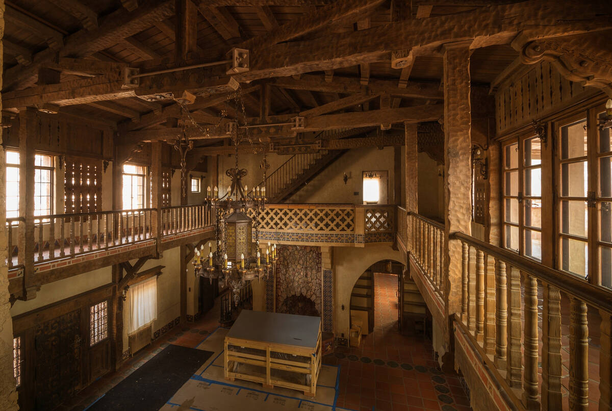 A look at the empty living hall of Scotty’s Castle. Scotty’s Castle was closed after a mass ...