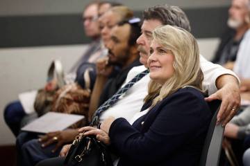 Henderson Councilwoman Carrie Cox appears at her arraignment hearing at the Regional Justice Ce ...