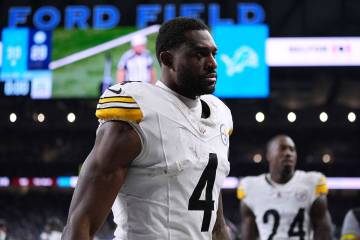 Pittsburgh Steelers' DK Metcalf walks off the field after an NFL football game against the ...