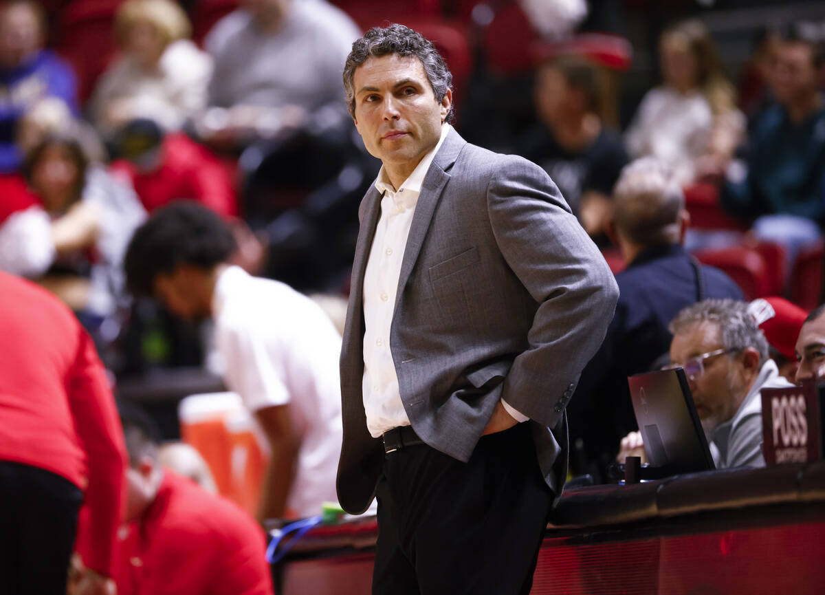 UNLV Rebels head coach Josh Pastner looks on at the start of an NCAA basketball game against th ...