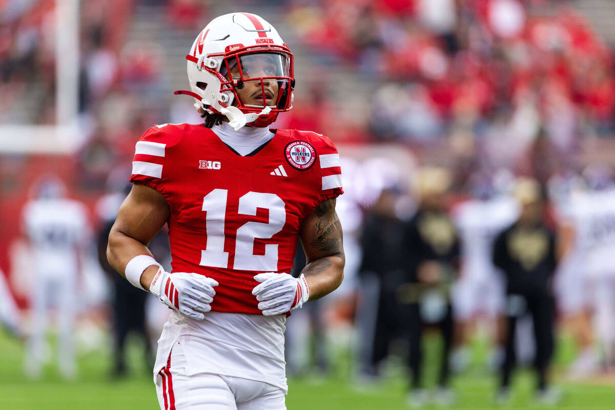 Nebraska defensive back Justyn Rhett (12) warms up before an NCAA college football game against ...