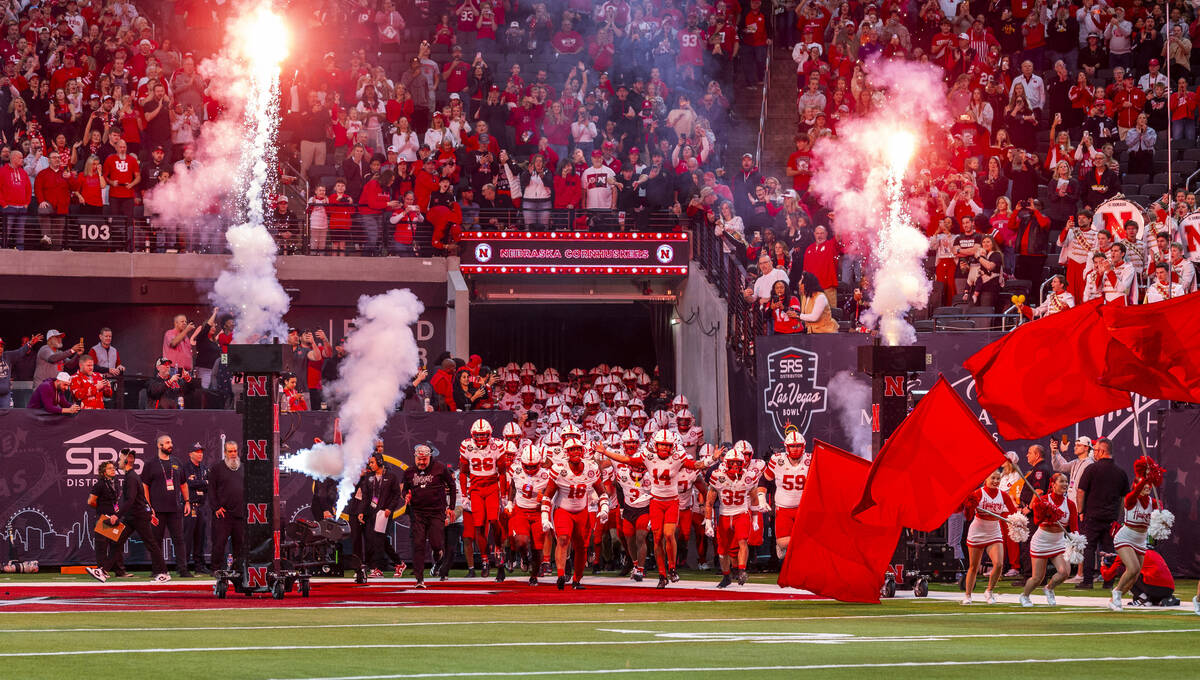 The Nebraska Cornhuskers take the field to face the Utah Utes during the first half of their La ...