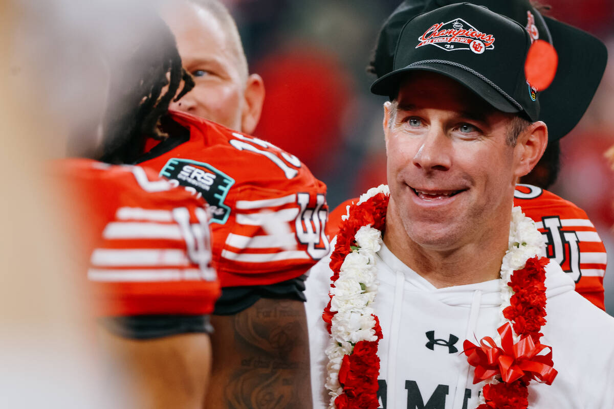 Utah Utes head coach Morgan Scalley looks at his team after the Vegas Bowl on Wednesday, Dec. 3 ...