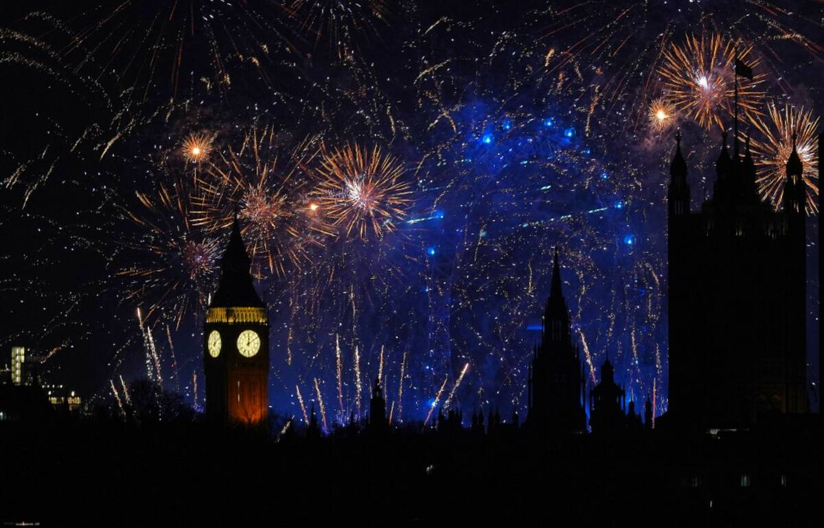 Fireworks light-up the sky in central London to celebrate the New Year on Thursday, Jan. 1, 202 ...