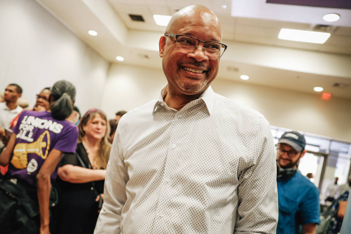 Nevada Attorney General Aaron Ford smiles during his governor campaign kick off event at the Ea ...