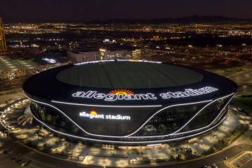 Aerial view of Allegiant Stadium at dusk on Thursday, January 6, 2022. (Michael Quine/Las Vegas ...