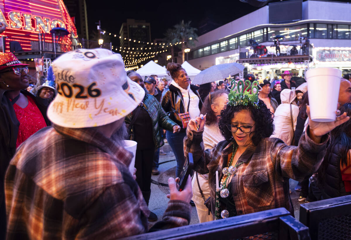 Nancy Valencia, right, of Amarillo, Texas, dances with her husband Gabriel Valencia as New Year ...