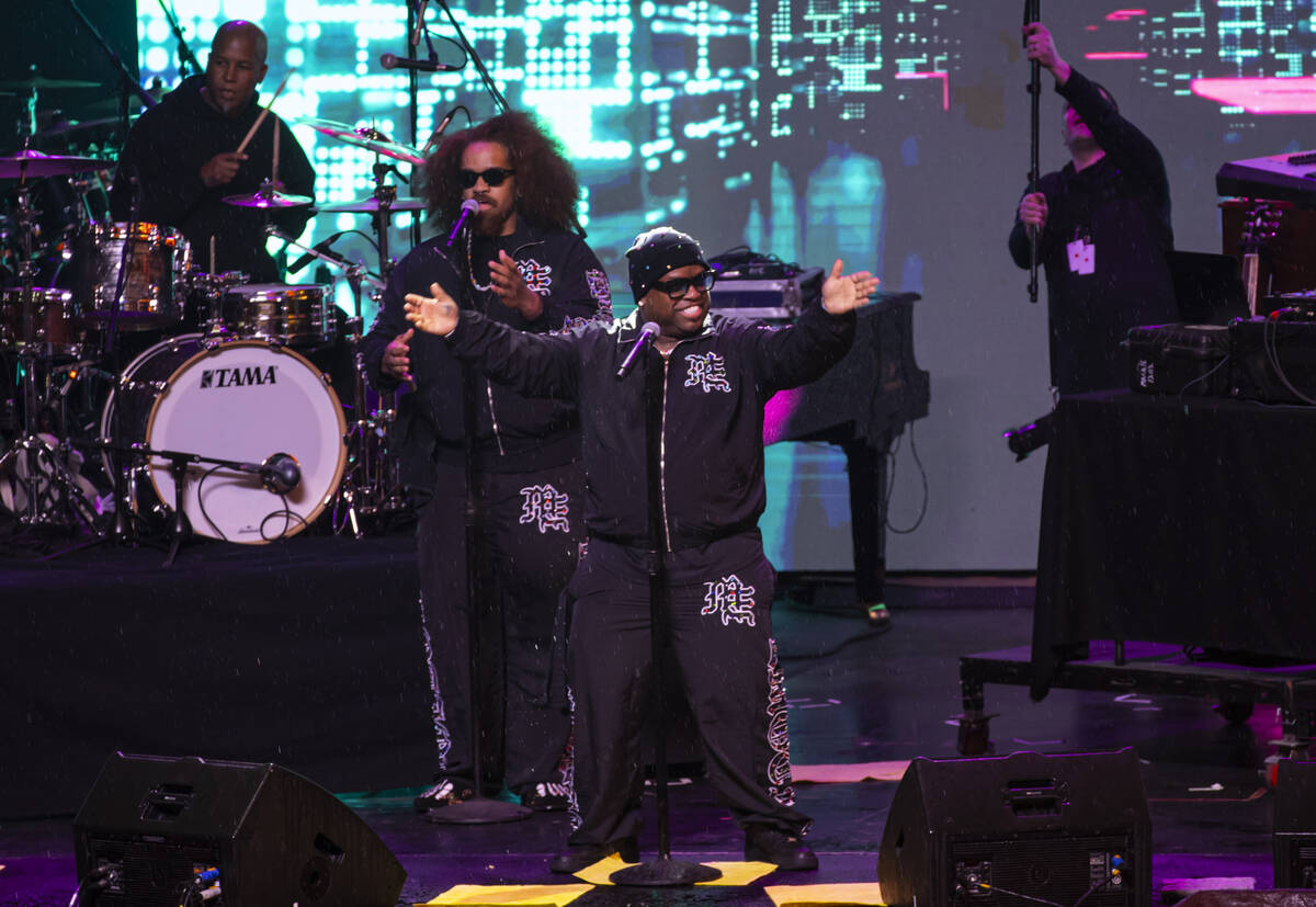 CeeLo Green performs as New Year's revelers gather at the Fremont Street Experience on Wed ...