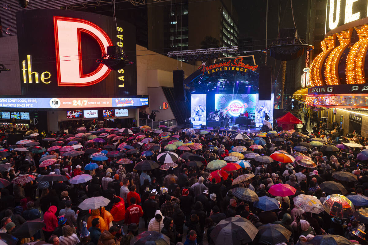 CeeLo Green performs as New Year's revelers gather at the Fremont Street Experience on Wed ...