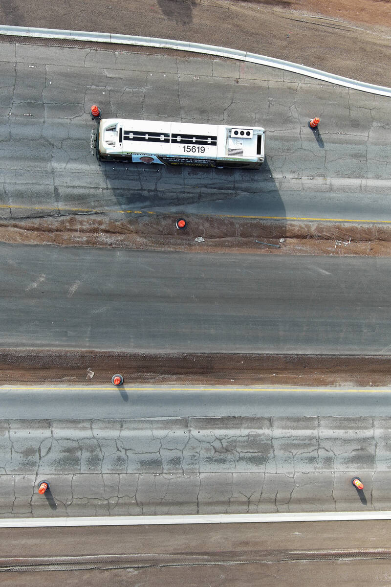 The center-running bus lane between north and southbound Boulder Highway is seen under construc ...