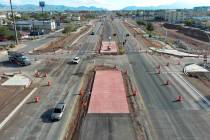 The center-running bus lane between north and southbound Boulder Highway is seen under construc ...