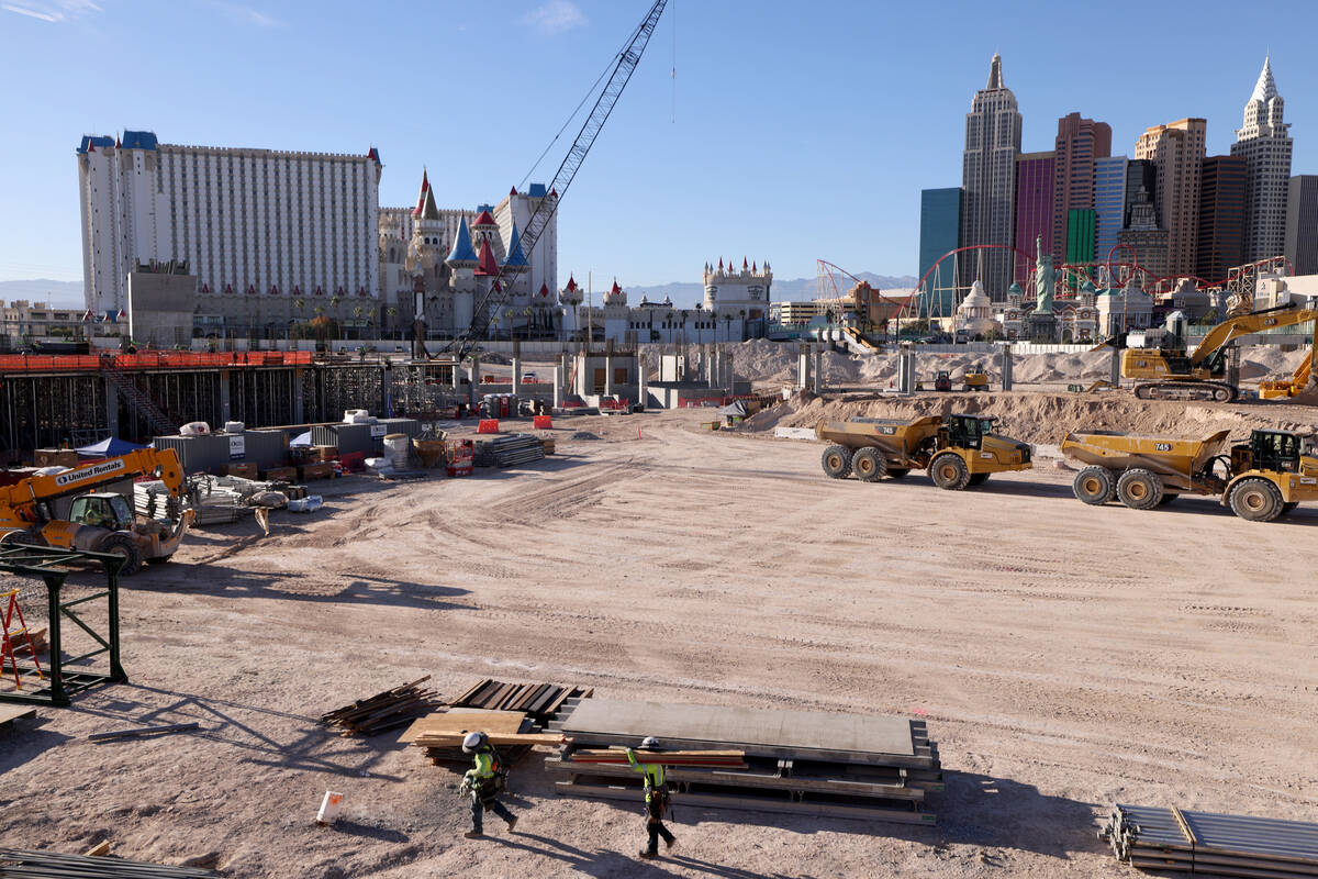 Construction continues on the Athletics ballpark at the former Tropicana site on the Strip in L ...