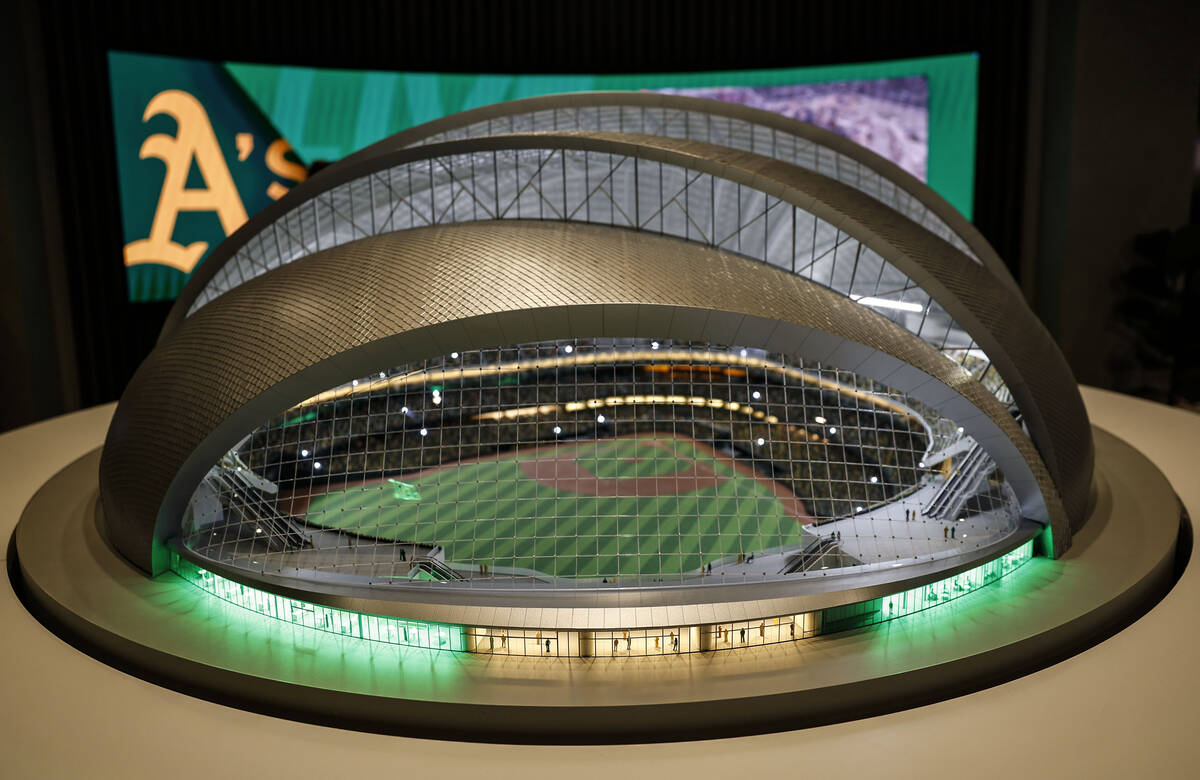 A model of the new, future Athletics ballpark is seen during a media tour at Experience Center ...