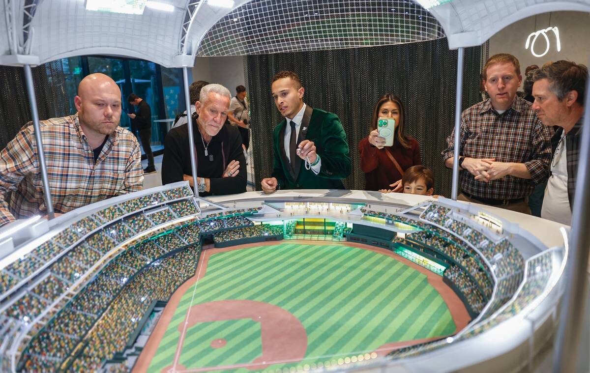 Guests are given an interactive tour of the future home of the Las Vegas Athletics at Experienc ...
