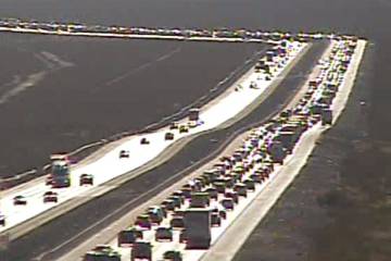 Traffic on Interstate 15 near the Nevada–California state line was slow Friday, Jan. 2, 2026, ...