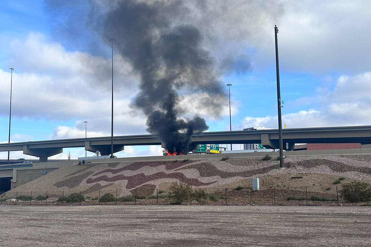 A vehicle fire on southbound Interstate 11 to the southbound I-15 ramp is causing delays F ...