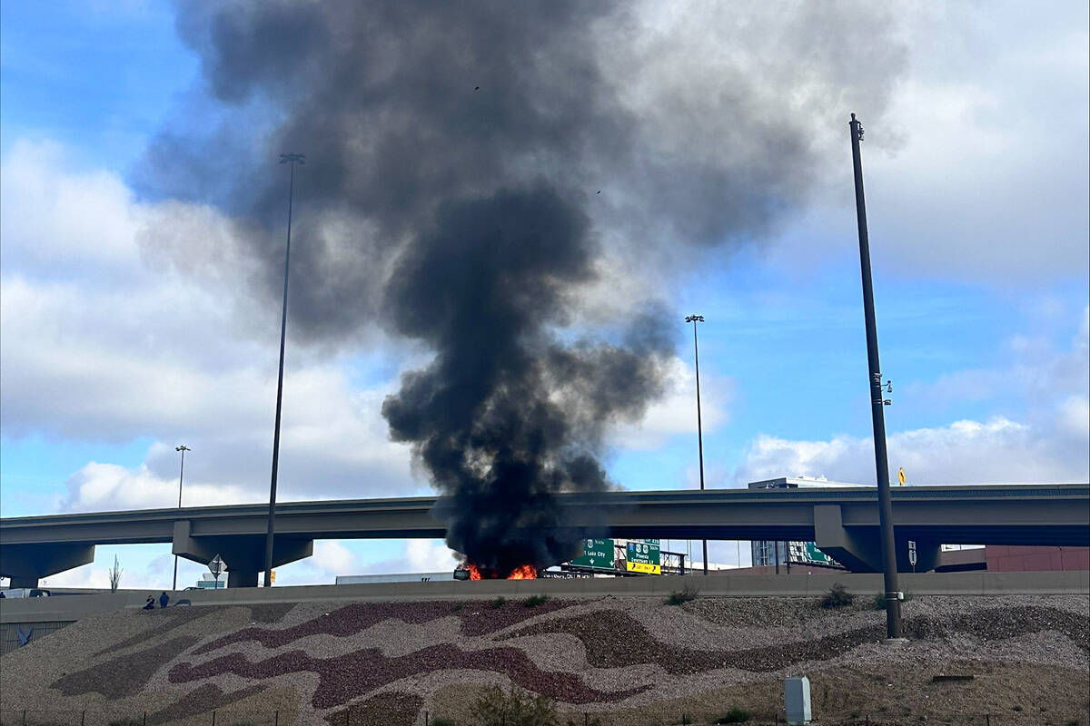 A vehicle fire on southbound Interstate 11 to the southbound I-15 ramp is causing delays F ...