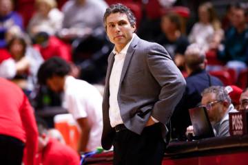 UNLV Rebels head coach Josh Pastner looks on at the start of an NCAA basketball game against th ...