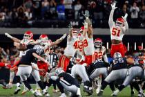 Raiders place kicker Daniel Carlson (8) makes the game-winning kick against the Kansas City Chi ...