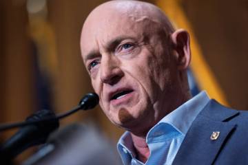 FILE - Sen. Mark Kelly, D-Ariz., refutes efforts by President Donald Trump and Defense Secretar ...