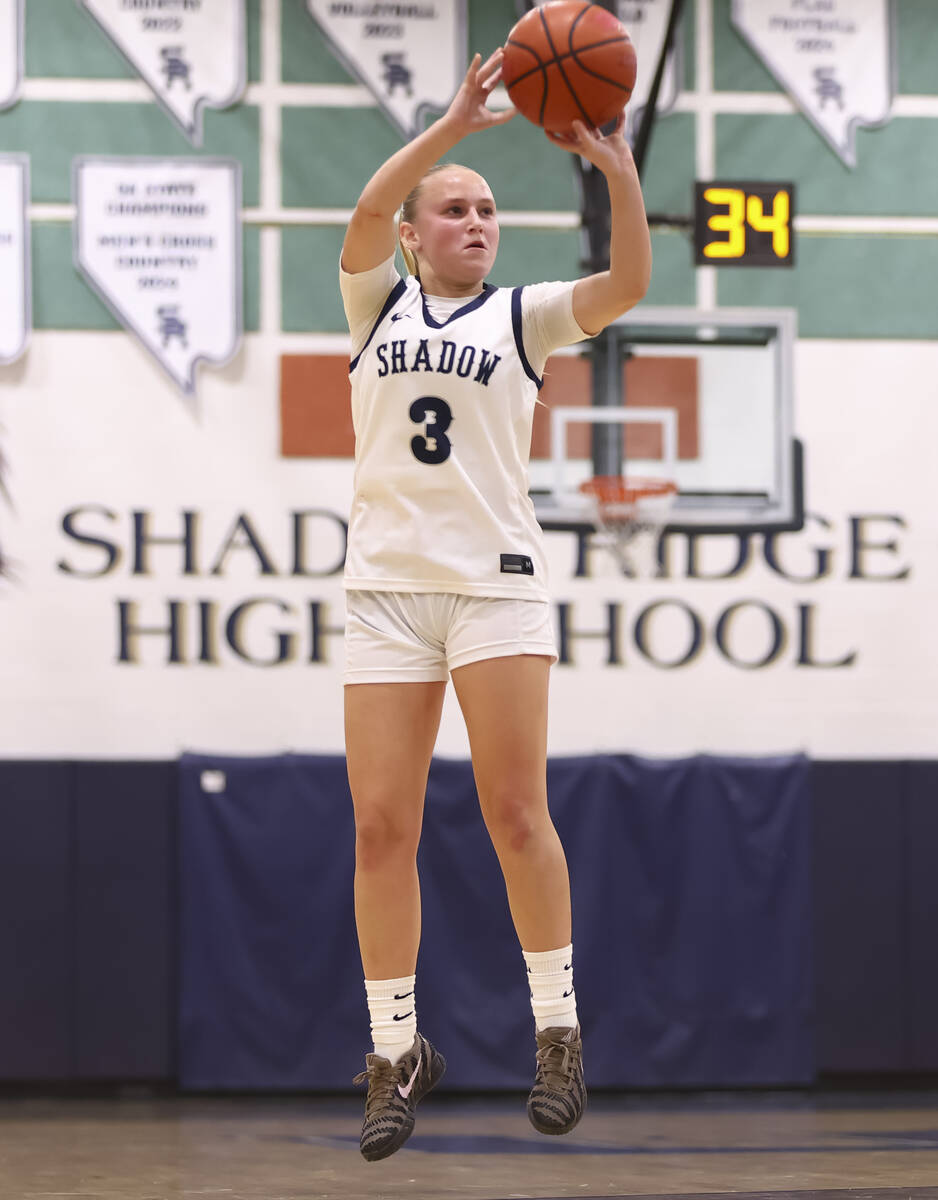 Shadow Ridge guard Kambree Graham shoots against Palo Verde during a basketball game at Shadow ...