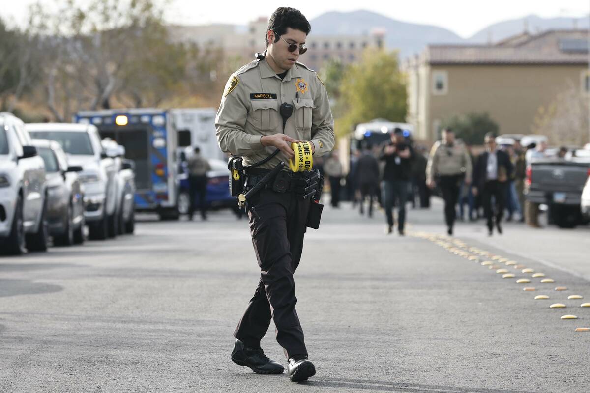 Las Vegas police investigate an officer involved shooting near South Rocky Hill Road and West R ...