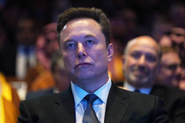 Elon Musk attends the Saudi Investment Forum at the Kennedy Center, Wednesday, Nov. 19, 2025, i ...