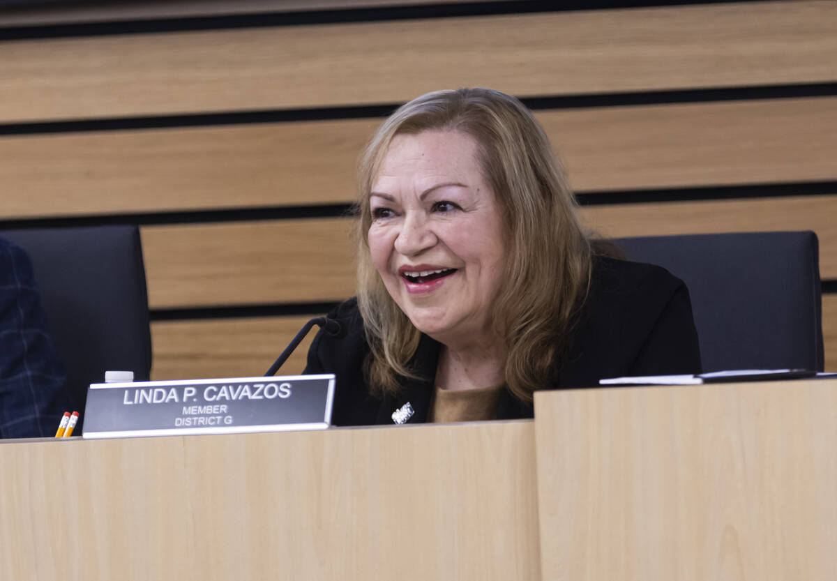 Clark County School Board Trustee Linda P. Cavazos speaks during discussions on the election of ...