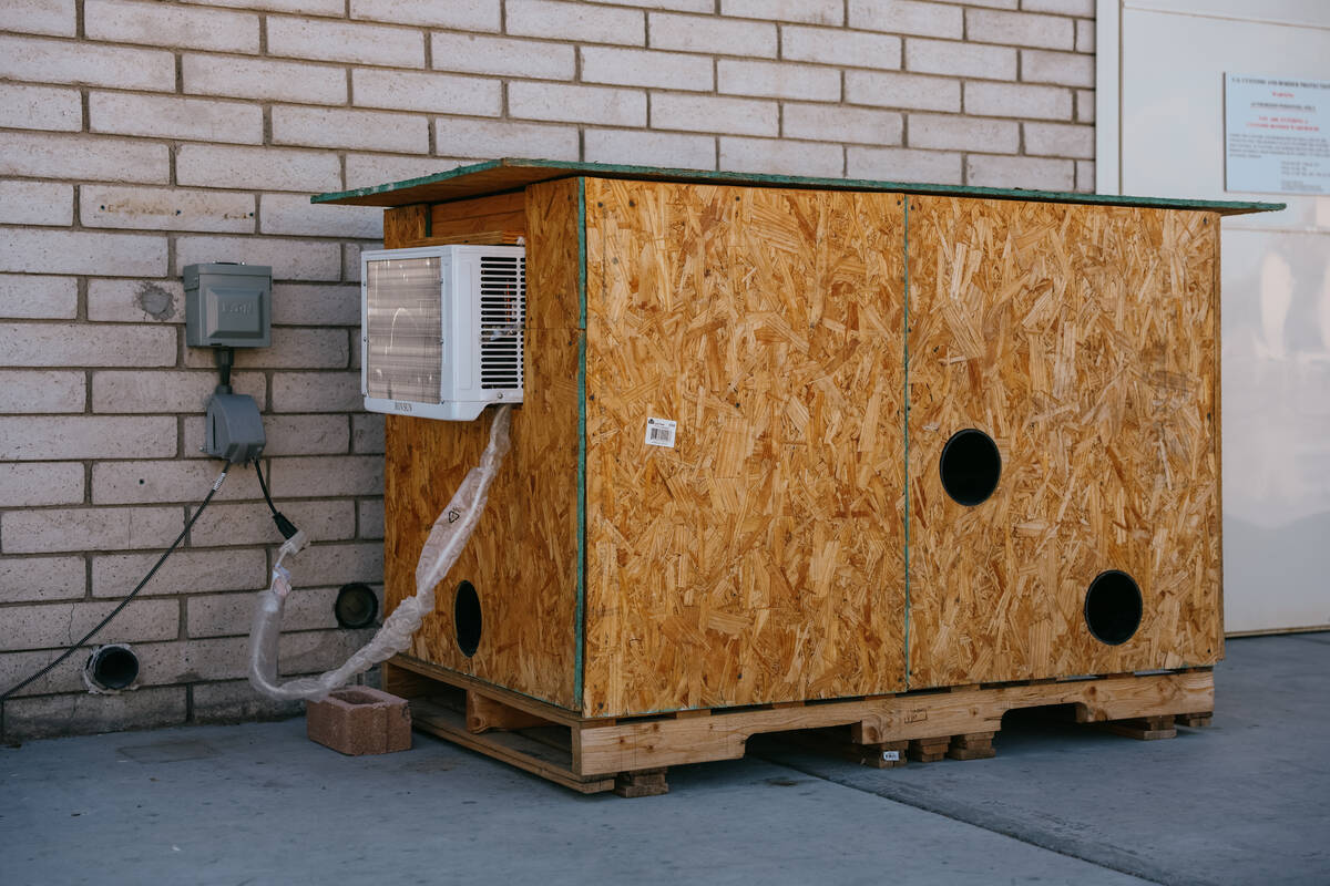 James Mah’s homemade “cat condo” sits on his property on Thursday, Jan. 8, 2026, along In ...