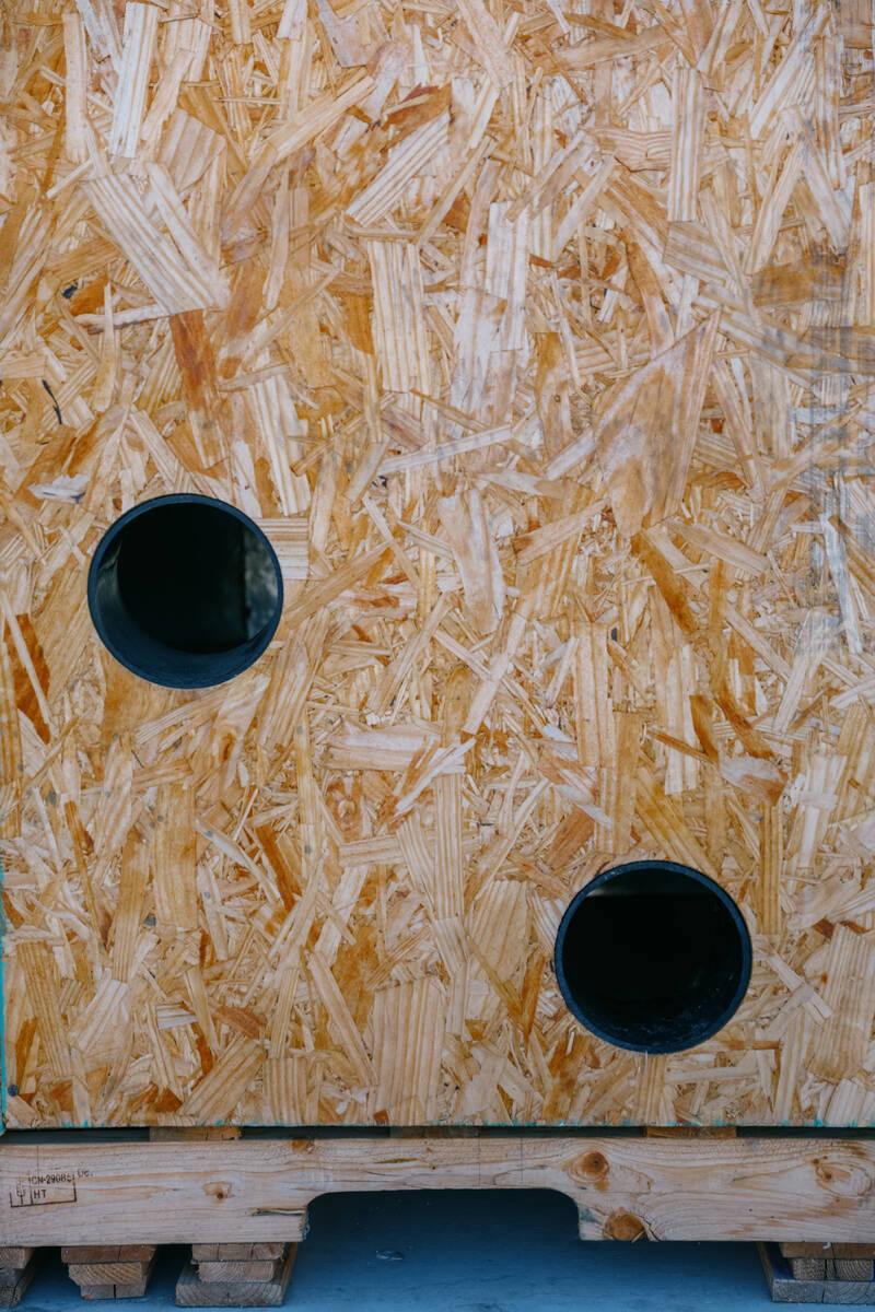 James Mah’s homemade “cat condo” sits on his property on Thursday, Jan. 8, 2026, along In ...