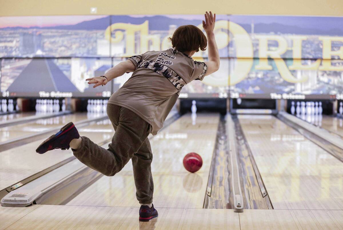 Shadow Ridge’s John Pitts competes in a Class 5A bowling match Friday, Jan. 9, 2026 at t ...