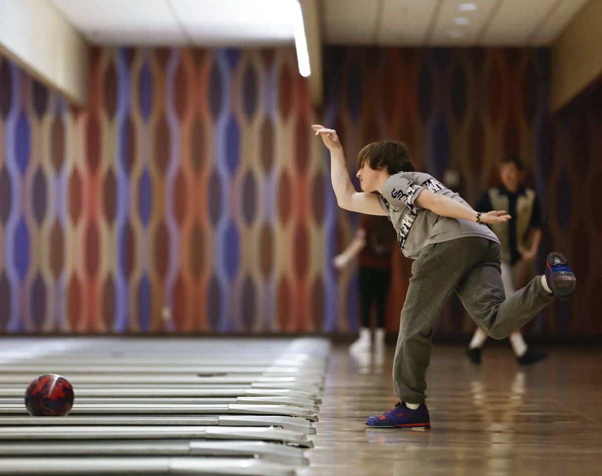 Shadow Ridge’s John Pitts competes in a Class 5A bowling match Friday, Jan. 9, 2026 at t ...