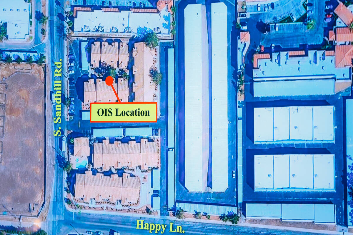 The location of a recent police shooting is shown on a screen during a briefing at Metropolitan ...