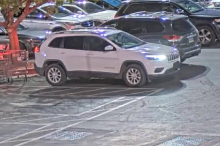 This is a white Jeep SUV that police say was involved in a bank robbery Thursday, Jan. 8, 2026, ...