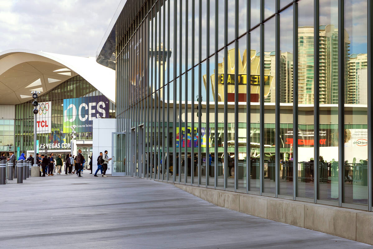 Attendees enter the Central Hall during the second day of CES 2026 at Las Vegas Convention Cent ...