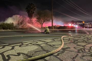 Crews from the Henderson Fire Department responded to a two-alarm outdoor fire early Wednesday ...