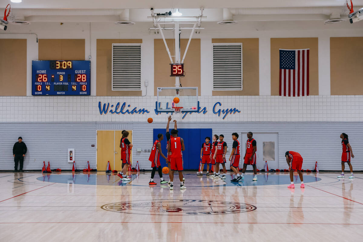 Coronado basketball players warm up before the third quarter of the game on Wednesday, Jan. 14, ...