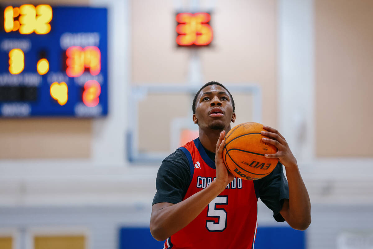 Coronado wing DeVaughn Dorrough (5) lines up a free throw during the basketball game on Wednesd ...