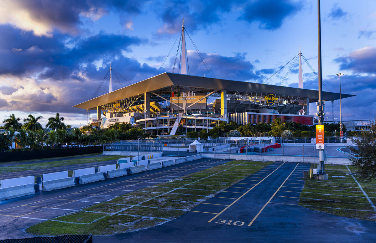 Exterior of the Hard Rock Stadium as they prepare for the College Football Playoff national cha ...