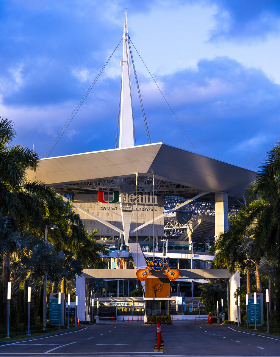 Exterior of the Hard Rock Stadium as they ready for the College Football Playoff national champ ...