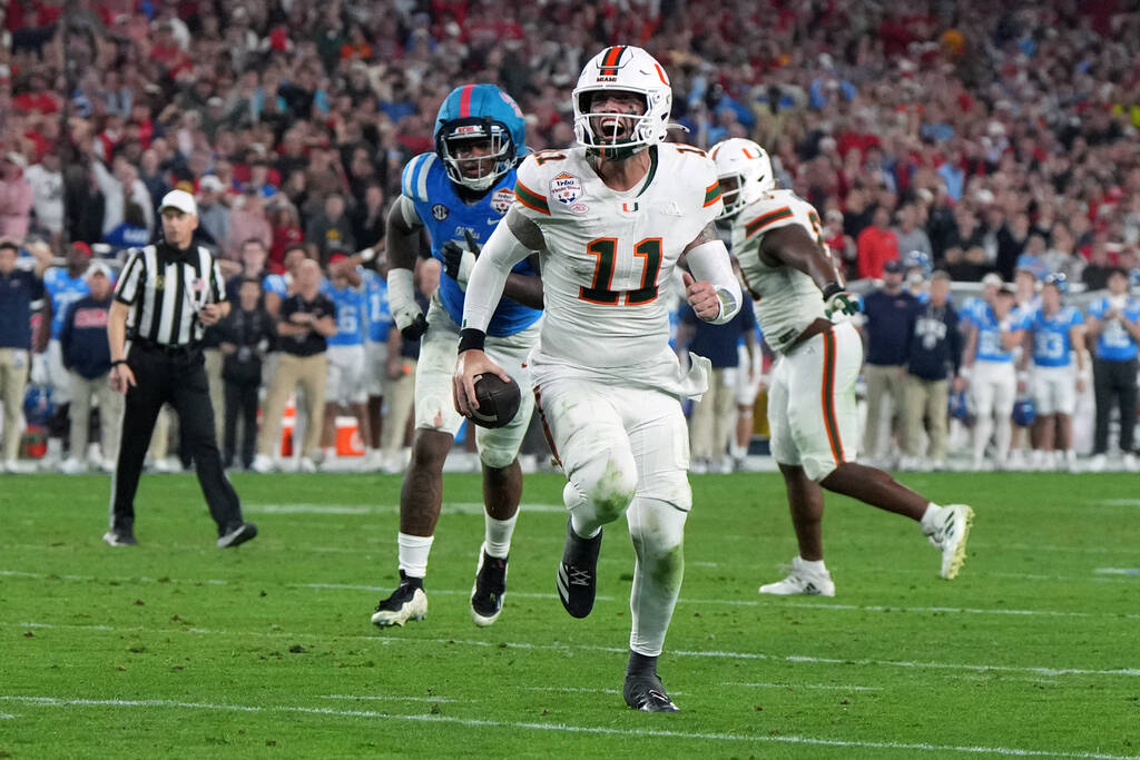 Miami quarterback Carson Beck (11) during the Fiesta Bowl NCAA college football playoff semifin ...