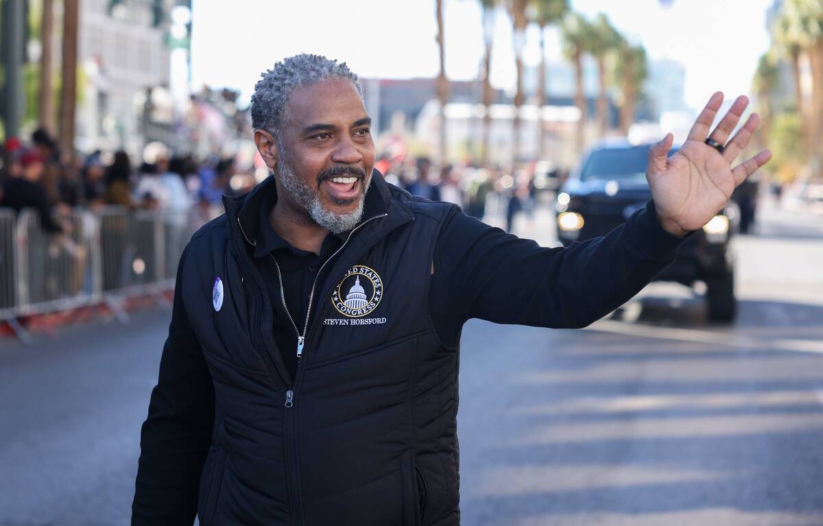 Rep. Steven Horsford waves to the crowd during the Dr. Martin Luther King Jr. parade Monday Jan ...