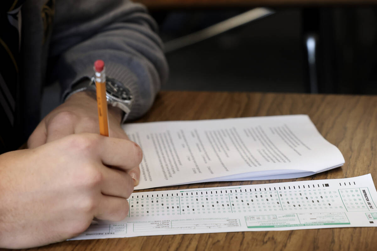 A student takes a test in Las Vegas Wednesday, Nov. 29, 2023. (K.M. Cannon/Las Vegas Review-Jou ...