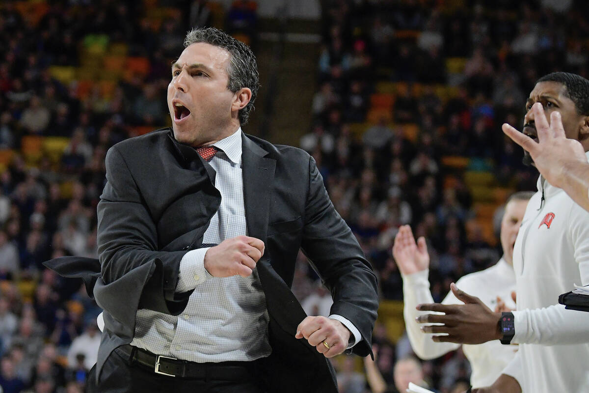 UNLV head coach Josh Pastner reacts after a foul was called on a Rebel player Tuesday, Jan. 20, ...