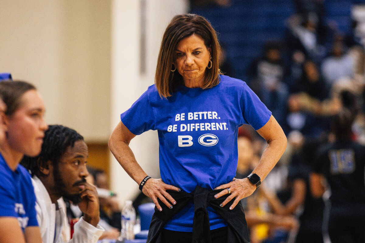 Bishop Gorman head coach Sheryl Krmpotich during a girls basketball game against Democracy Prep ...