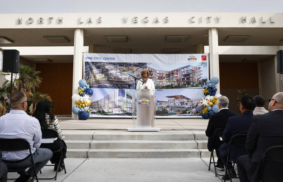 North Las Vegas Mayor Pamela Goynes-Brown speaks during an event to kick off the demolition of ...