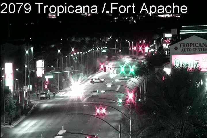 A traffic camera at Tropicana Avenue and Fort Apache Road shows road closures on Tropicana on J ...