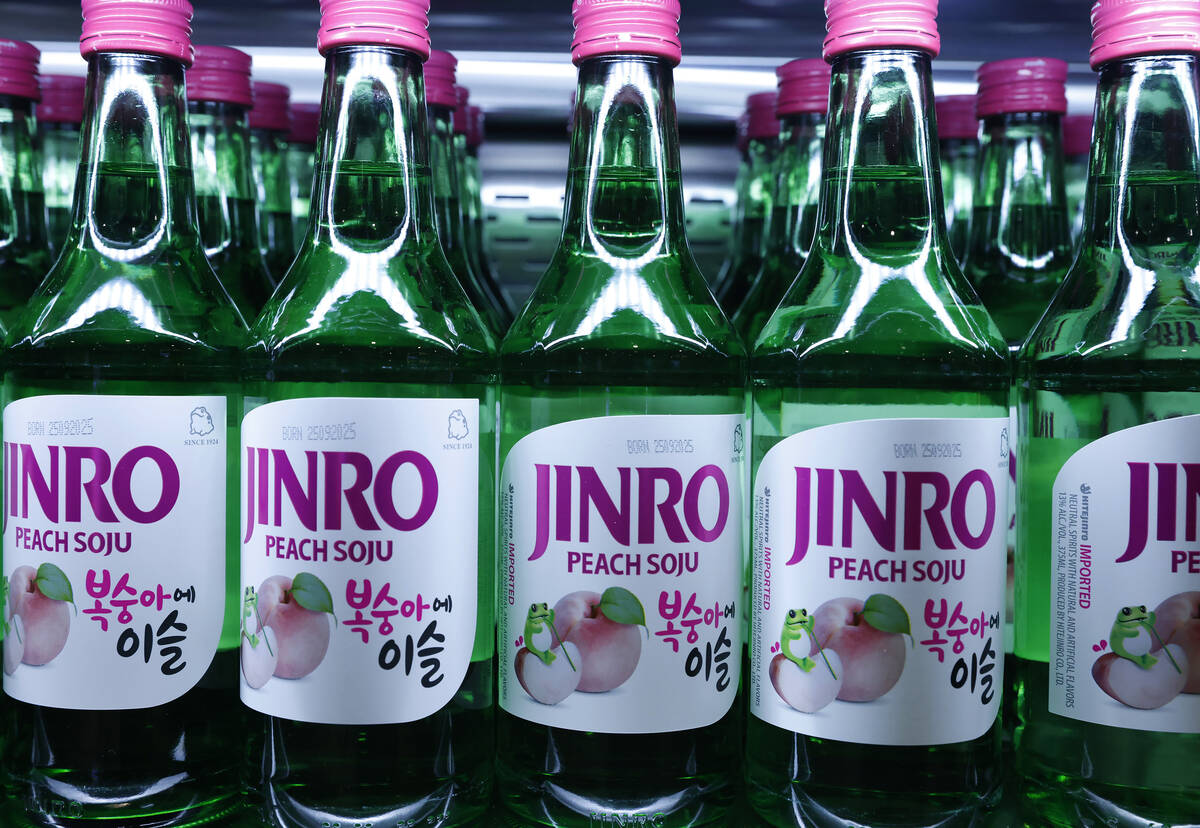Jinro peach soju soft drinks are displayed at 99 Ranch Market at Boca Park near Summerlin on Fr ...