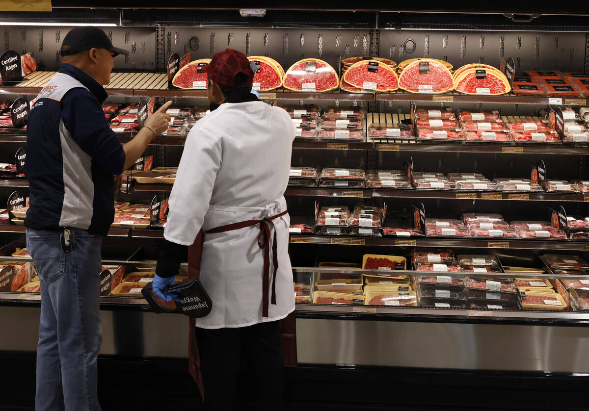 Workers display meat products at 99 Ranch Market at Boca Park near Summerlin on Friday, Jan 23, ...
